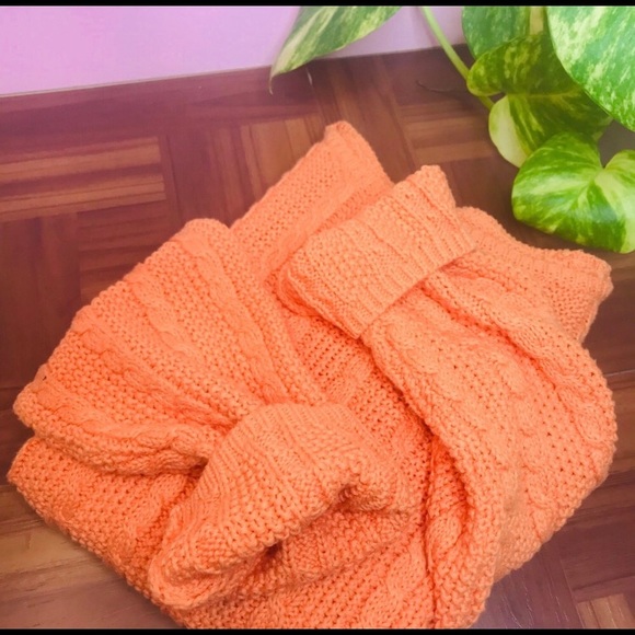 vtg 90s vsco cable knit orange chunky sweater - Picture 7 of 7
